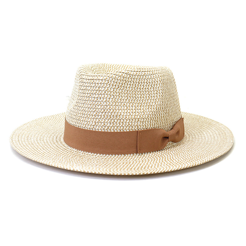 หมวก Fedora ถักด้วยริบบิ้น Bowknot Ribbon Straw สำหรับผู้ชาย