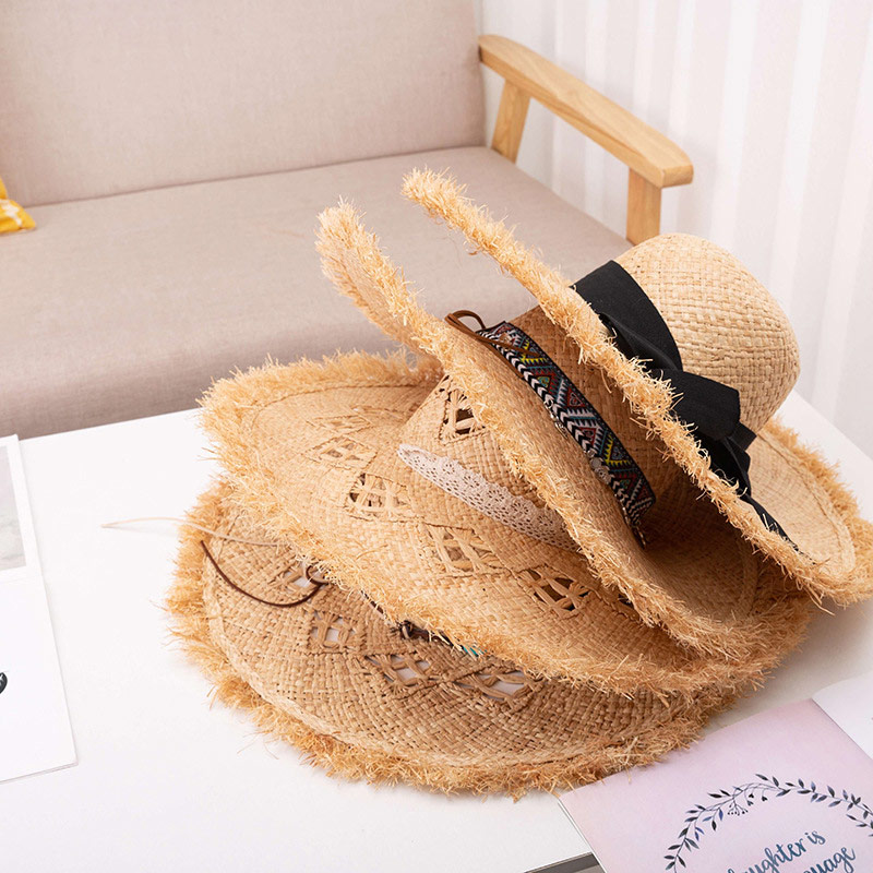 ออกแบบเอง Lady Beach Raffia Straw Floppy Hat