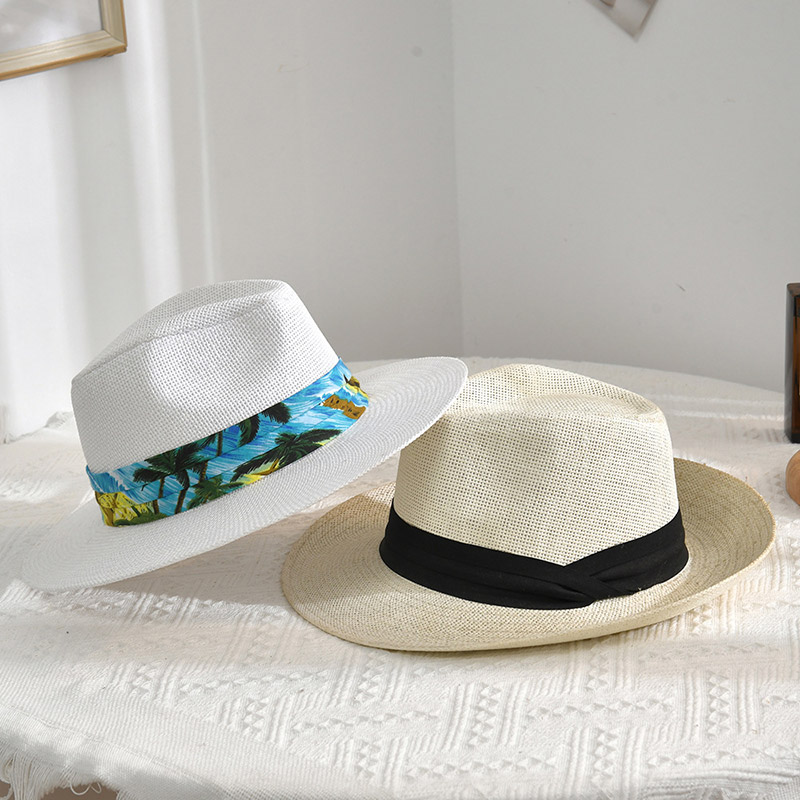 ออกแบบเอง Sun Protect White Fedora Straw Hat