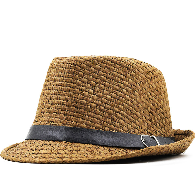 หมวกฟางผู้ชาย ผ้าฟาง สีน้ำตาลเข้ม Trilby Sun Hat